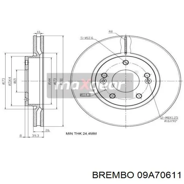 Диск переднього гальма Brembo 09A70611 ціна, від 49.16 USD