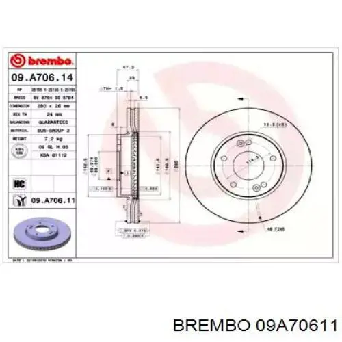 Купити 09A70611 Brembo Ротор гальмівний