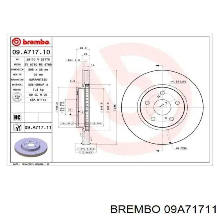 09A71711 Brembo диск гальмівний передній