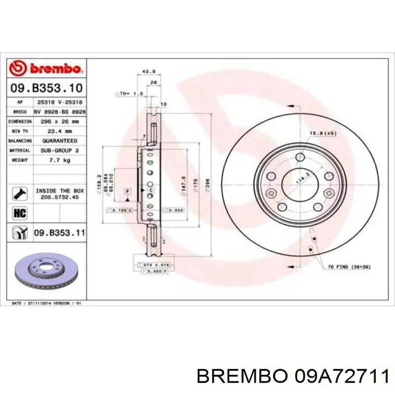 Гальмівні диски передні 09A72711 Brembo