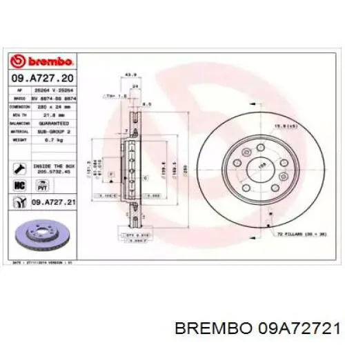 Гальмівні диски передні 09A72721 Brembo