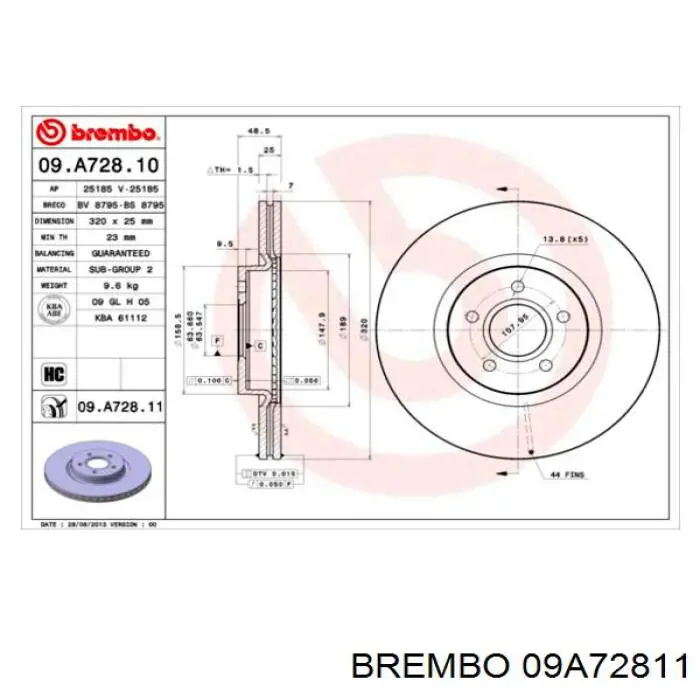 Диск переднього гальма Brembo 09A72811 ціна, від 63.24 USD
