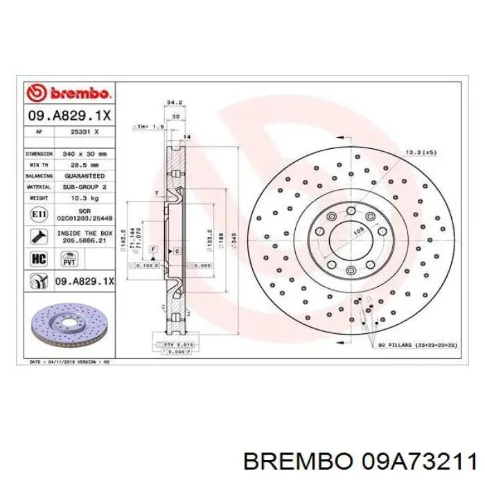 Купити 09A73211 Brembo Ротор гальмівний