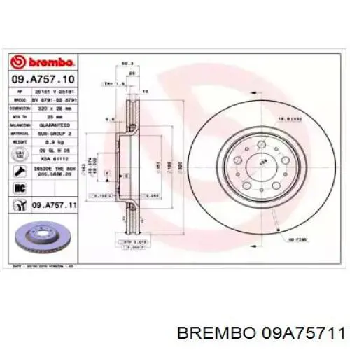 09A75711 Brembo диск гальмівний передній