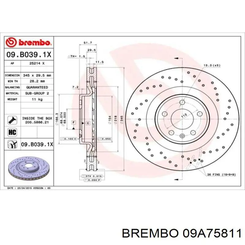 Купити 09A75811 Brembo Ротор гальмівний