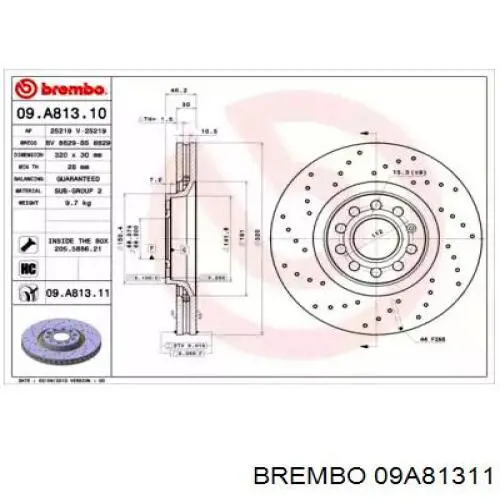 09A81311 Brembo диск гальмівний передній