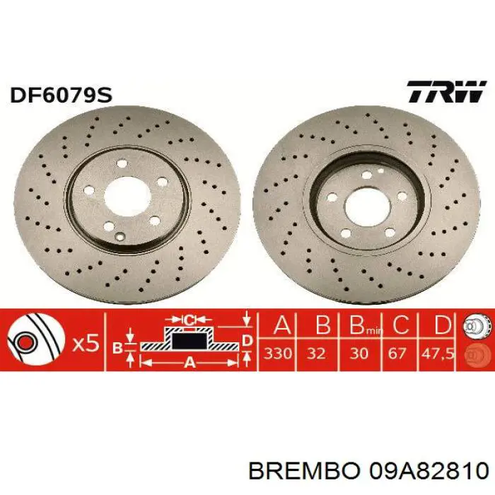 Диск переднього гальма Brembo 09A82810 ціна, від 105.67 USD