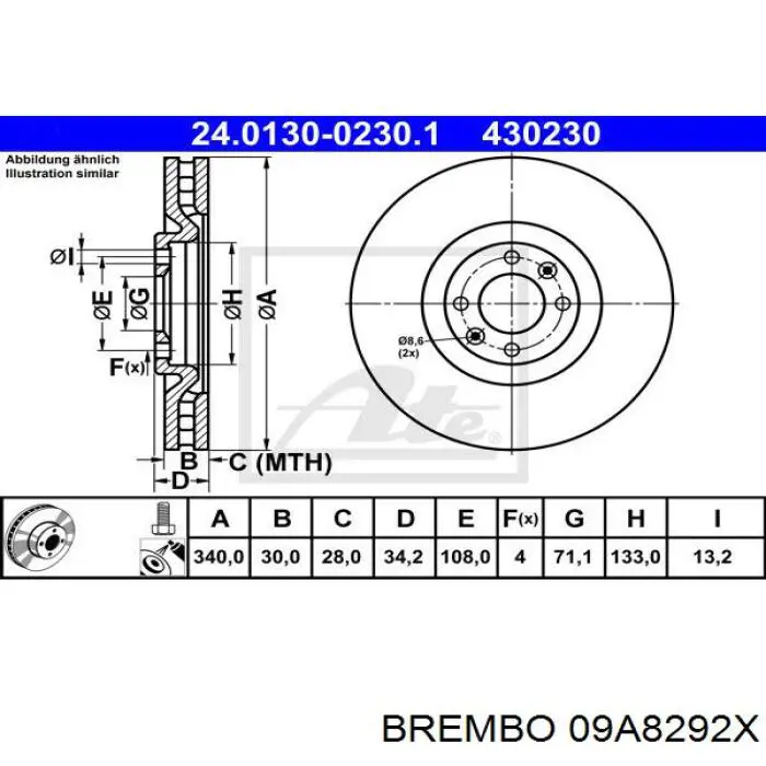 Гальмівні диски передні 09A8292X Brembo