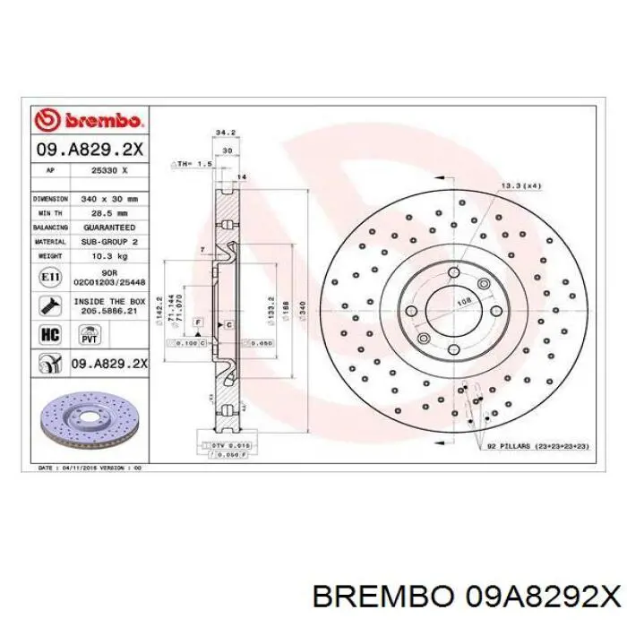 09A8292X Brembo диск гальмівний передній