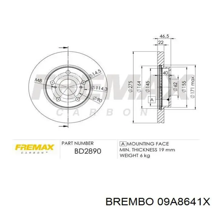 Купити 09A8641X Brembo Ротор гальмівний