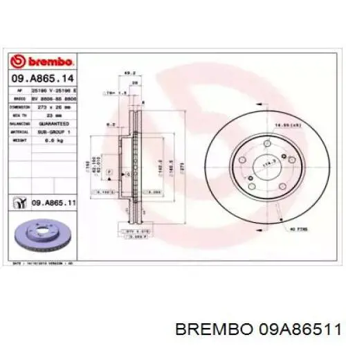 09A86511 Brembo диск гальмівний передній