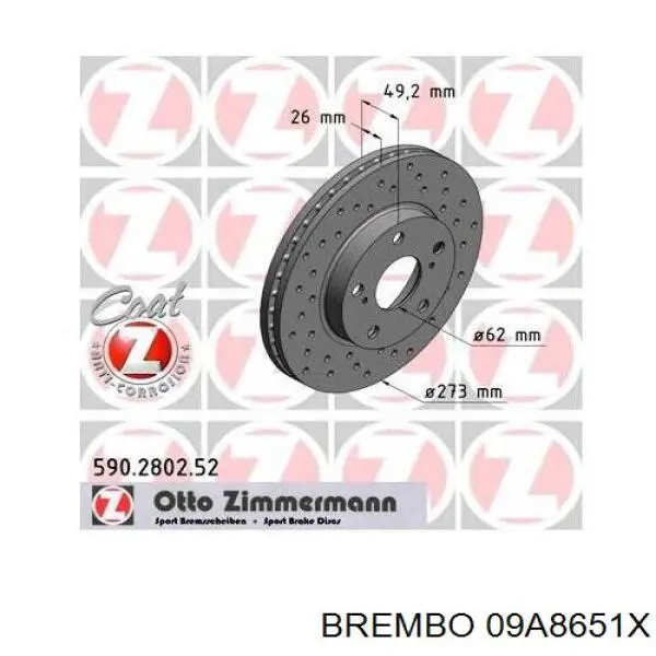 Гальмівні диски передні 09A8651X Brembo