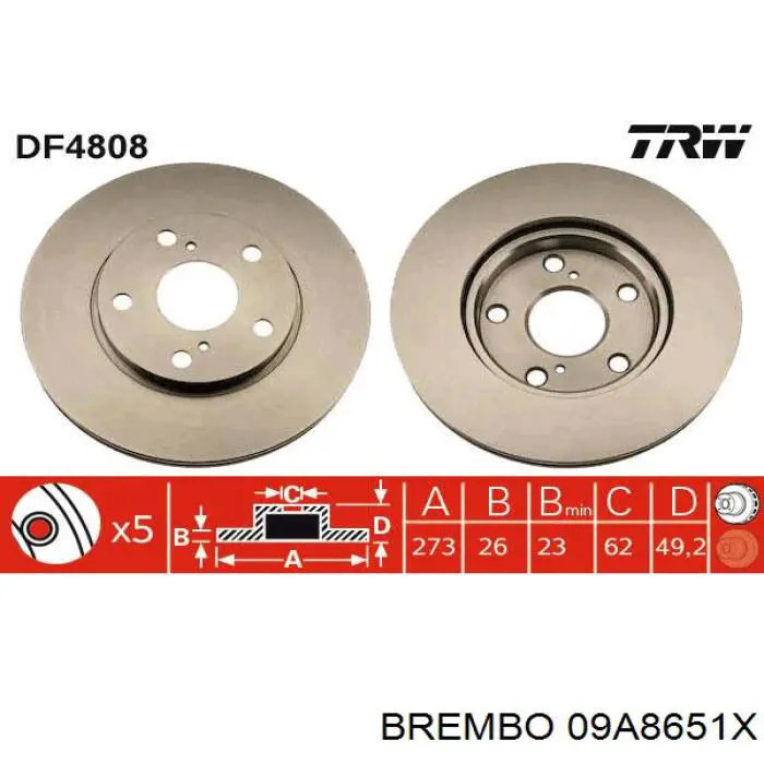 Диск гальмівний передній 09A8651X Brembo