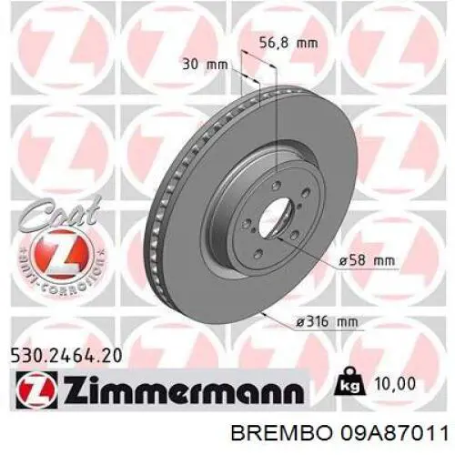 09A87011 Brembo Гальмо дискове переднє
