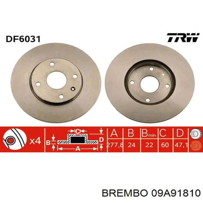 09A91810 Brembo диск гальмівний передній