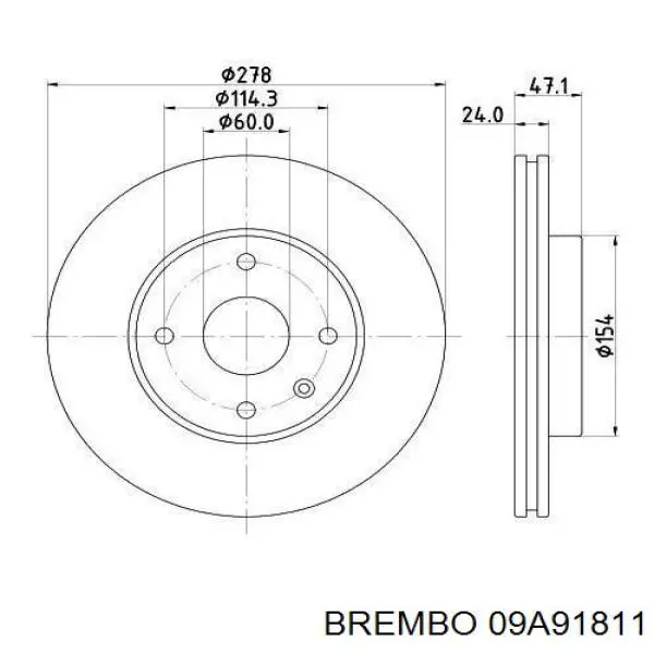 Диск переднього гальма Brembo 09A91811 ціна, від 43.85 USD