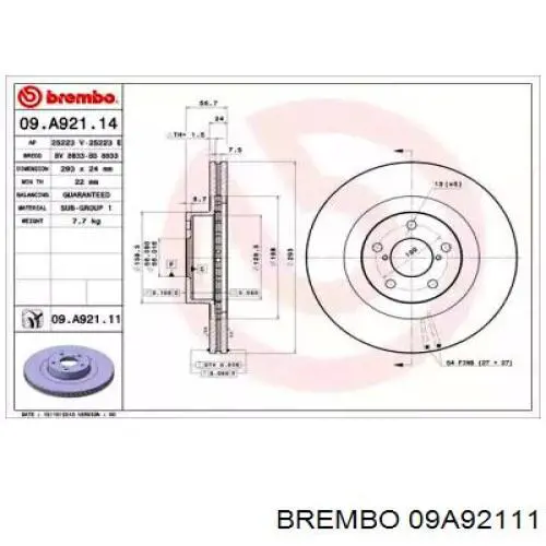 09A92111 Brembo диск гальмівний передній