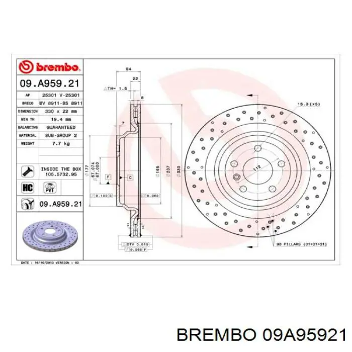 09A95921 Brembo диск гальмівний задній