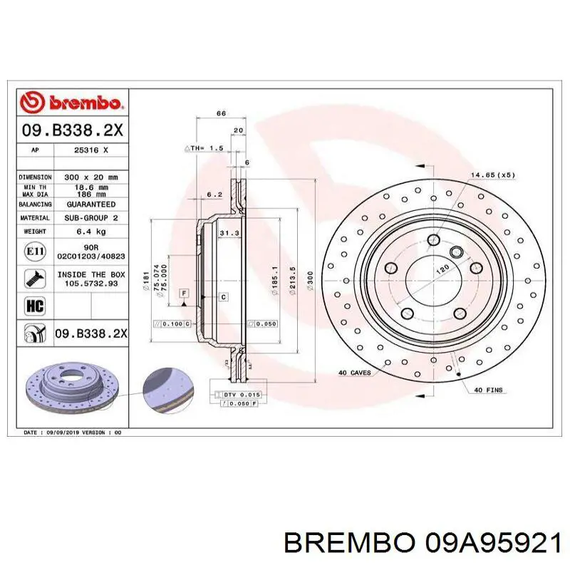 Диск гальмівний задній Brembo 09A95921