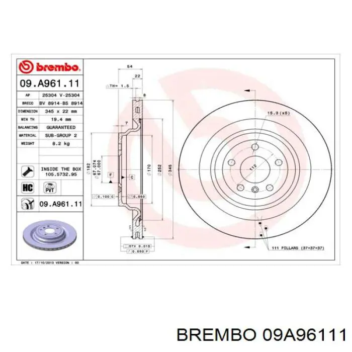 Диск гальмівний задній 09A96111 Brembo