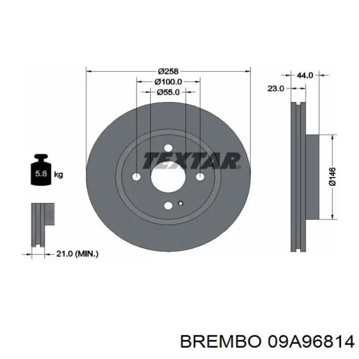 Диск гальмівний передній Brembo 09A96814