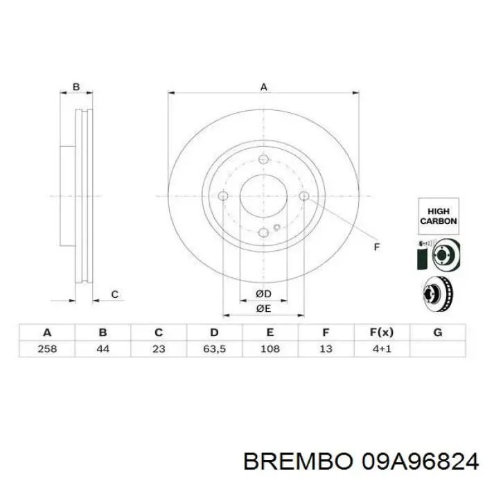 Диск переднього гальма Brembo 09A96824 ціна, від 43.29 USD