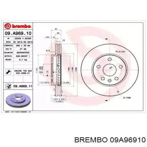 09A96910 Brembo Гальмо дискове переднє