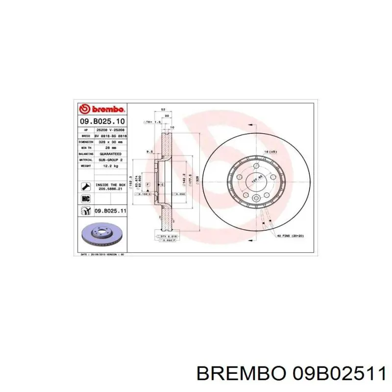 Диск переднього гальма Brembo 09B02511 ціна, від 81.02 USD