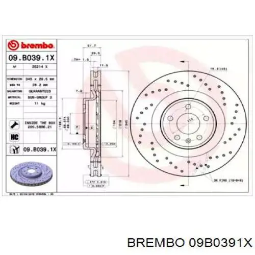 Гальмівні диски передні 09B0391X Brembo
