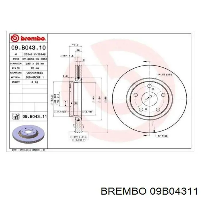 Купити 09B04311 Brembo Ротор гальмівний