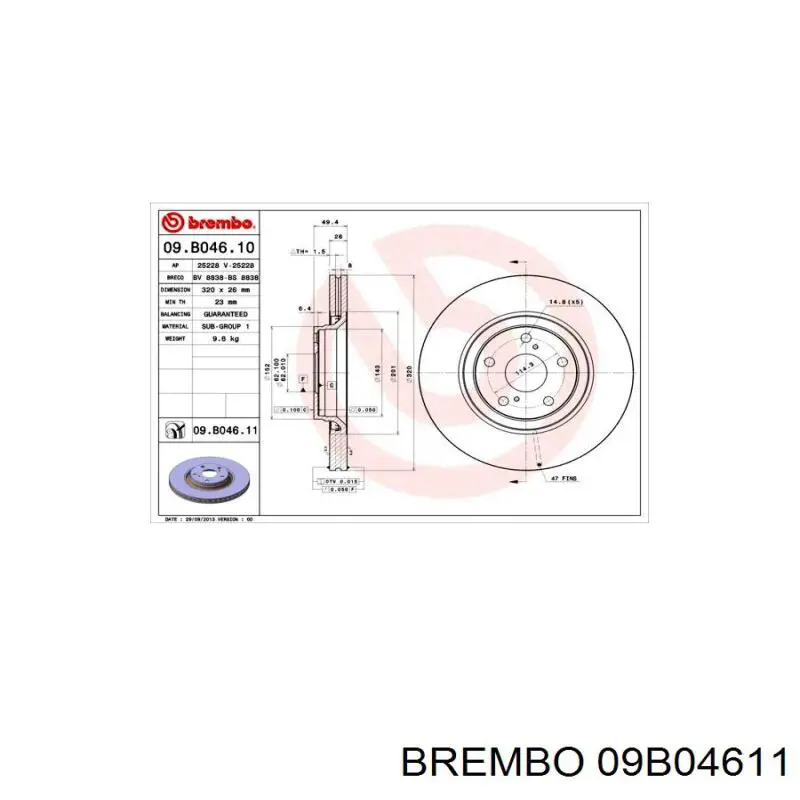 09B04611 Brembo диск гальмівний передній