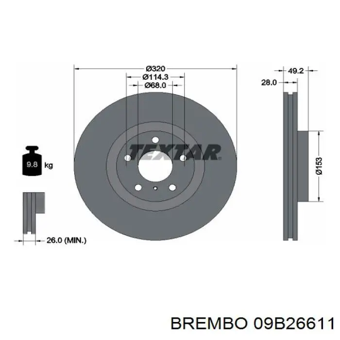 Диск переднього гальма Brembo 09B26611 ціна, від 71.98 USD