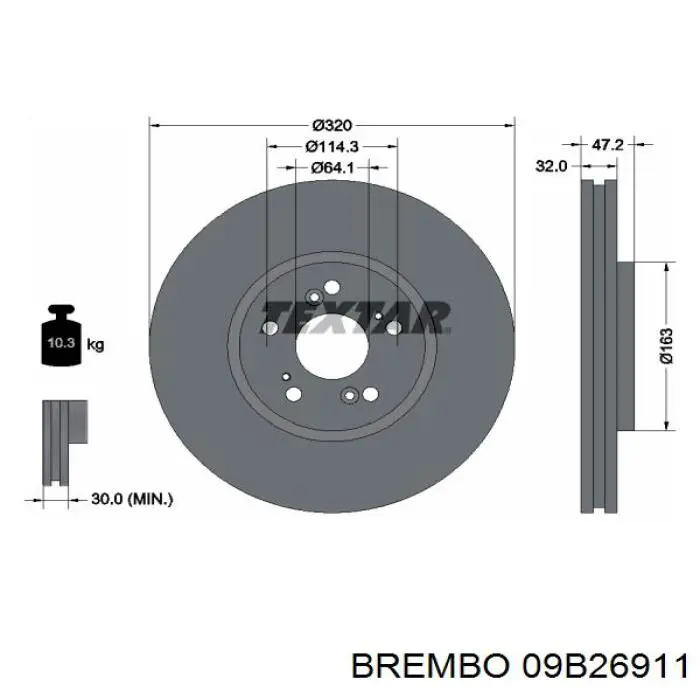 Диск гальмівний передній Brembo 09B26911