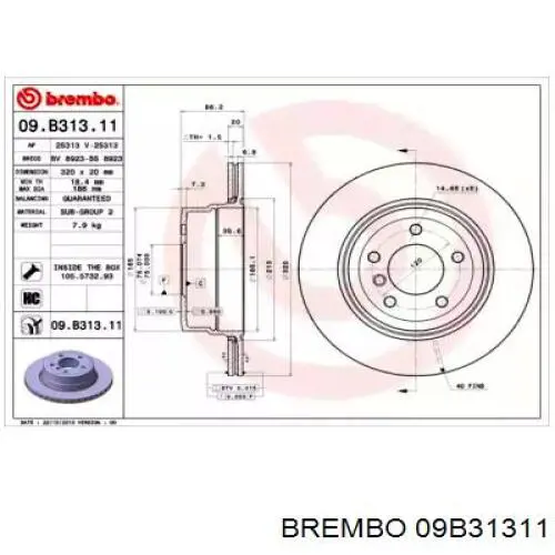 09B31311 Brembo диск гальмівний задній
