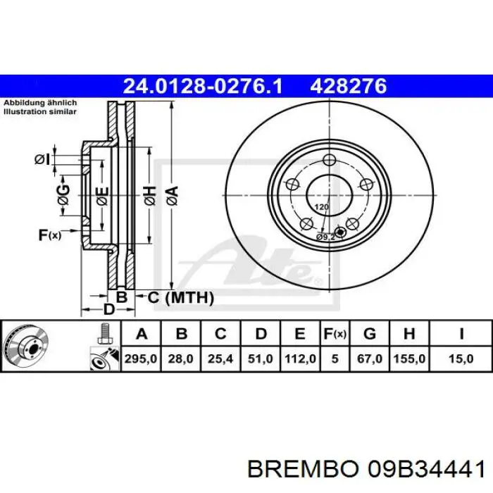 Диск переднього гальма Brembo 09B34441 ціна, від 57.26 USD