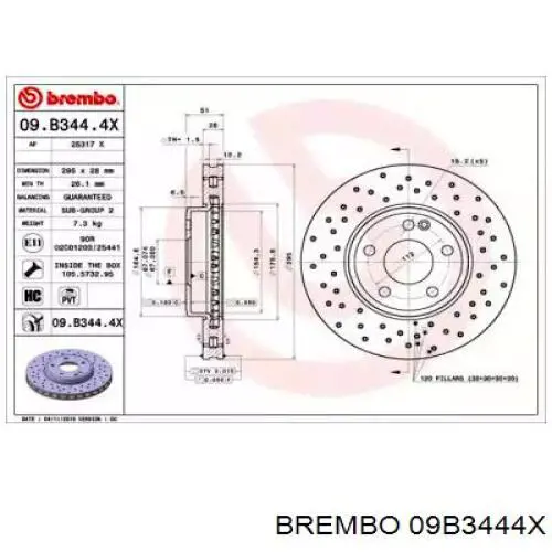 Диск переднього гальма Brembo 09B3444X ціна, від 63.07 USD