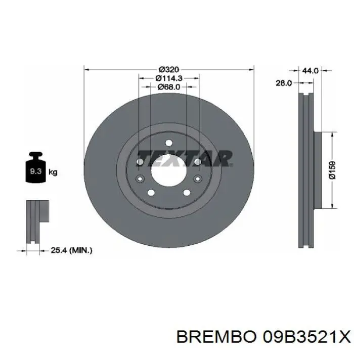 09B3521X Brembo диск гальмівний передній