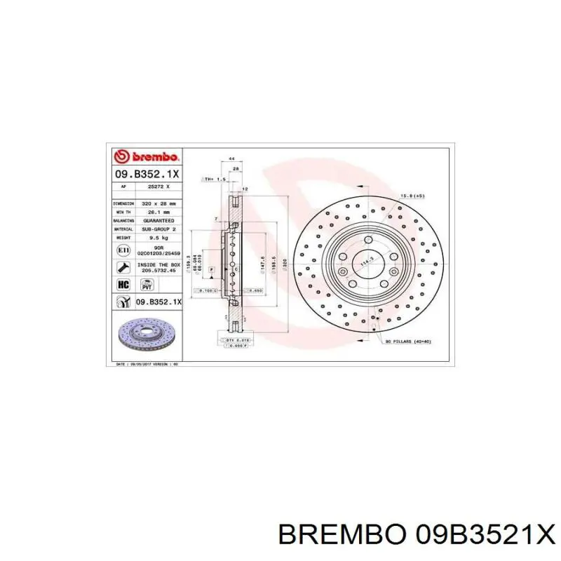 Купити 09B3521X Brembo Ротор гальмівний