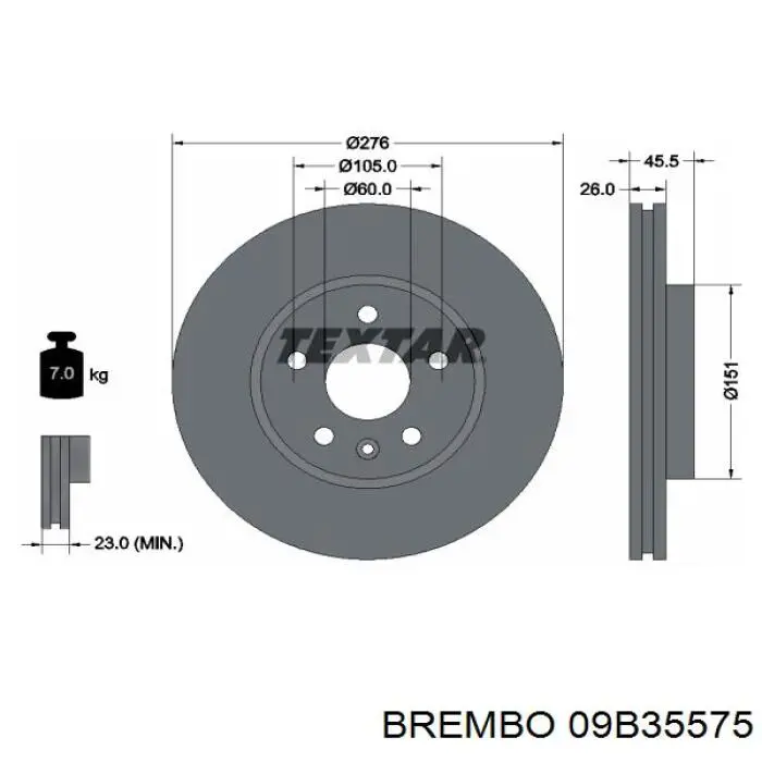 Диск гальмівний передній Brembo 09B35575