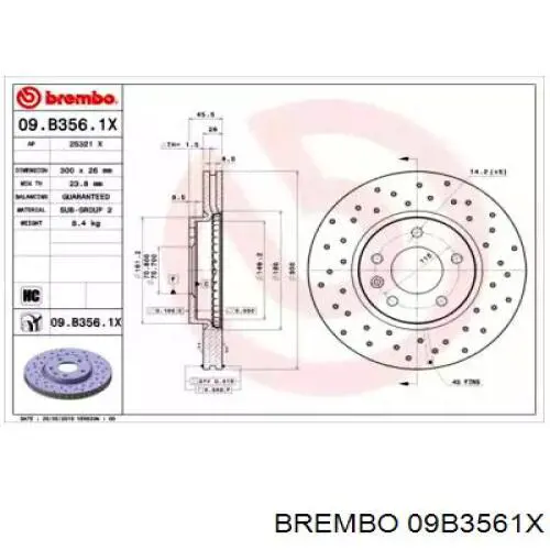 Диск гальмівний передній 09B3561X Brembo