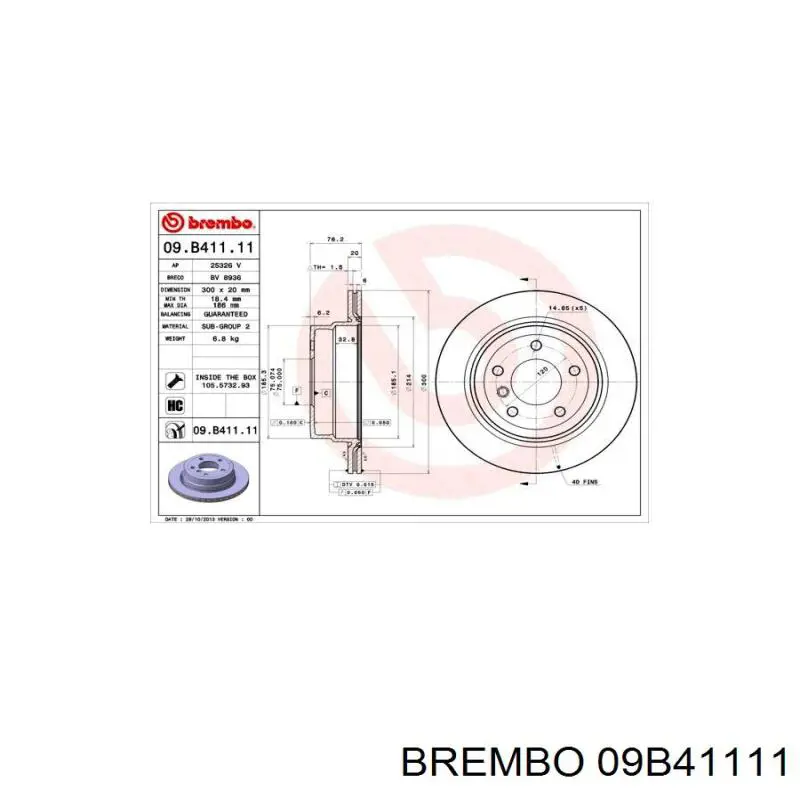 09B41111 Brembo диск гальмівний задній