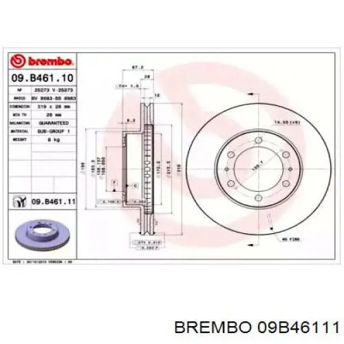 Диск переднього гальма Brembo 09B46111 ціна, від 60.70 USD