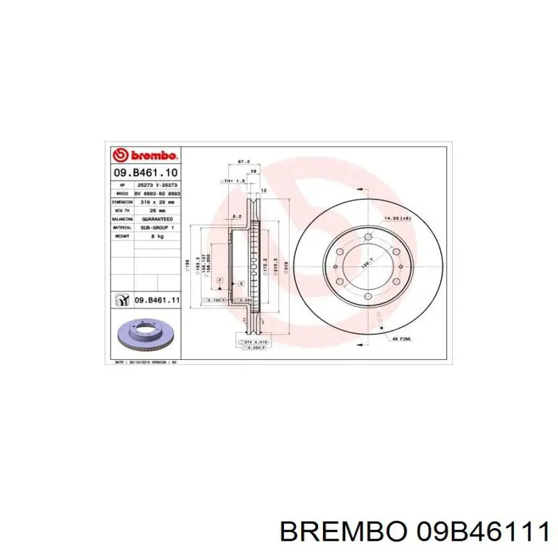Диск гальмівний передній Brembo 09B46111