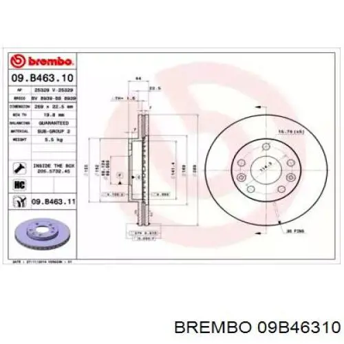 09B46310 Brembo диск гальмівний передній