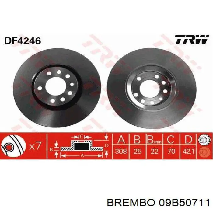 Задні дискові гальма Brembo 09B50711 ціна, від 47.28 USD