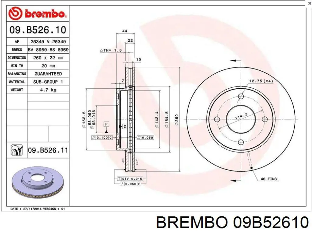 09B52610 Brembo диск гальмівний передній