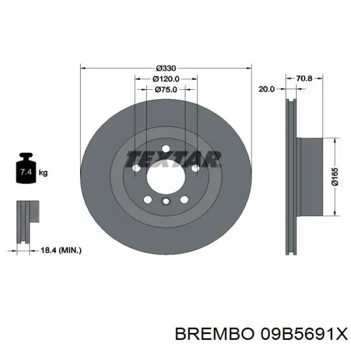 Диск гальмівний задній 09B5691X Brembo