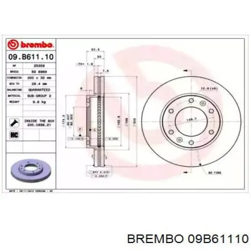 09B61110 Brembo Гальмо дискове переднє