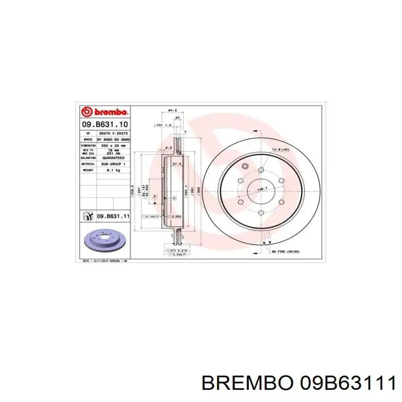 09B63111 Brembo Дискові гальма