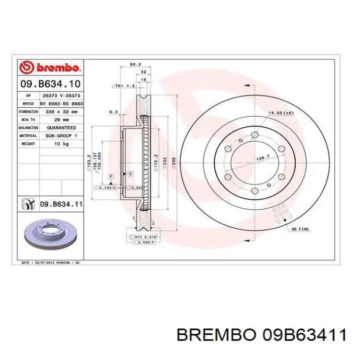 Диск гальмівний передній 09B63411 Brembo